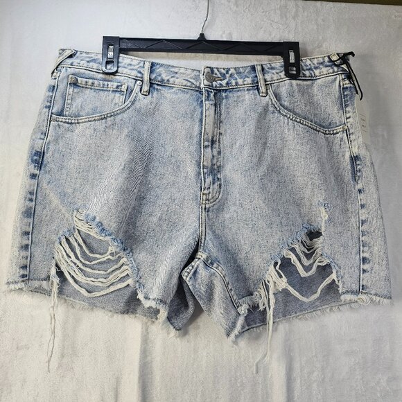 Cleo Wolf Mid Rise Women Short Jean Denim Distressed Light Wash Size 34W - Picture 1 of 13